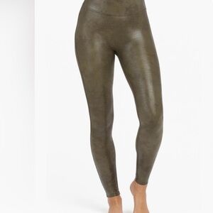 SPANX green snakeskin leggings